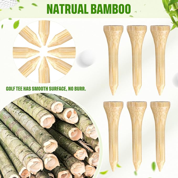 Mudder 2000 Pcs Bamboo Golf Tees Bulk Professional Golf Tees Reduce Friction Side Spin for Club Men Women Kids Accessories