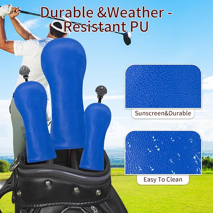 Golf Accessories Golf Club Covers for Driver, Fairway, Hybrids - Golf Driver Headcover/Golf Fairway Wood Head Cover/Hybrid Headcover for Men/Women Golfer