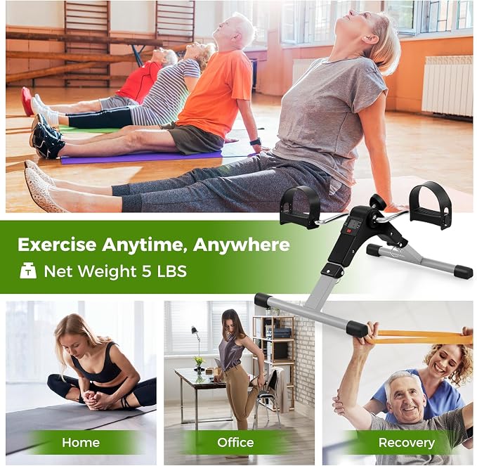 GYMAX Under Desk Bike Pedal Exerciser, Folding Mini Exercise Bike with LCD Display for Arms & Legs Workout, Portable Peddler Exerciser for Seniors Office Home Fitness