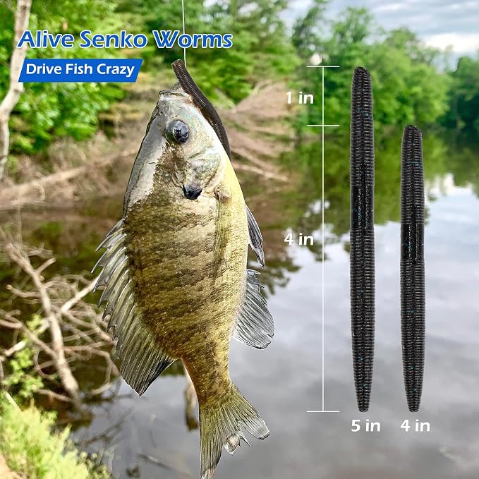 4"/5" Senko Worms Kit, Salt Impregnated Soft Plastic Lures | 30/50/78/100 Wacky Worms for Bass Fishing, Freshwater & Saltwater Applications,Artificial fishing bait