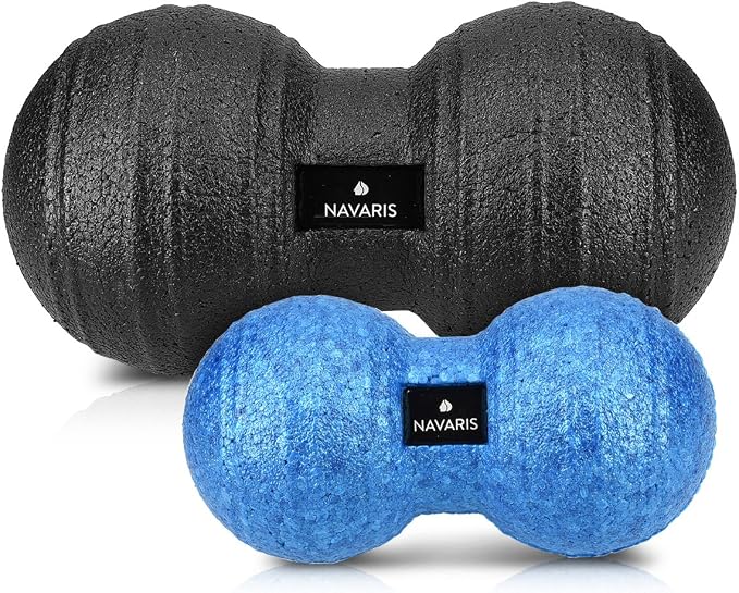 Navaris 2X Peanut Duo Ball - in 2 Sizes Duo Ball Fascia Ball Set - Trigger Point Ball - Fascia Balls - Black/Blue