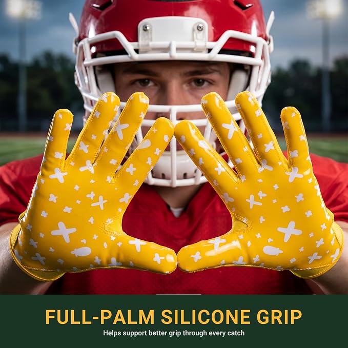 Football Gloves for Youth and Adult Men,Sticky Adhesive Palms Receiver Gloves,Grip Boost Flag Football Accessories Gifts for Family and Friends