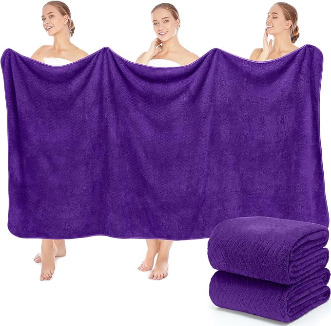 SmoothNovelty 2 Pack Bath Sheets 40 x 80 Inch Oversized Jumbo Extra Large Towels Quick Dry Coral Fleece Absorbent Soft Lightweight XL Shower Towels for Home Gym Travel Beach Spa Pool Hotel (Purple)