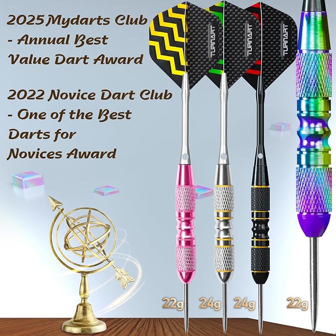Turnart Darts Metal Tip Set - Steel Tip Darts Darts Set Professional Metal Darts 12 pcs 22/24 Grams Pro Dart Set with Stylish Case Aluminum Shafts Extra 9 Flights