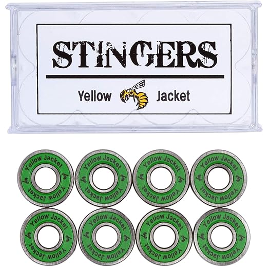 Yellow Jacket Premium Skateboard Bearings, Pro Longboard Bearings, 608, ABEC 11, Jungle Green (Pack of 8)
