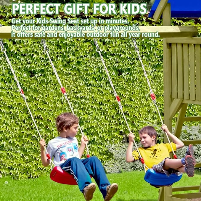 Plastic Swing Seat, Heavy Duty Tree Swing Set Non Slip Playground Swing Set Accessories Replacement with Adjustable Rope for Kids Outdoor Play Playground Backyard (Red)