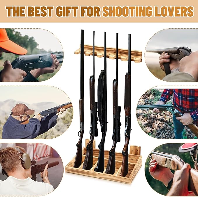 GlikCeil 1 Set Wooden Vertical Gun Rack Wall Mount Indoor Hold up to 5 Long Guns Shotguns Rifle Racks Display Holder Stand for Firearms Display Storage Home Accessories Office