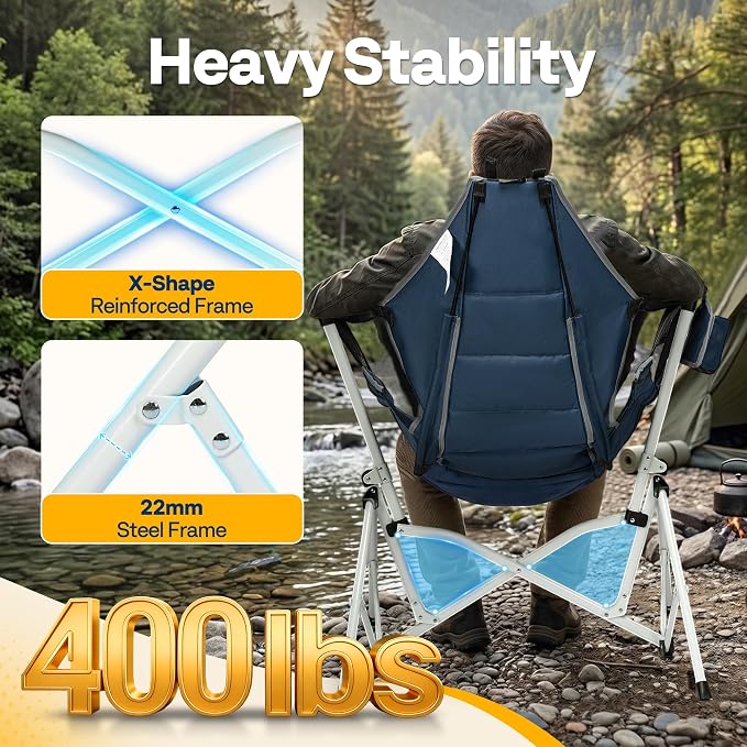 VIVOHOME Hammock Camping Chair, Portable Outdoor Swinging Rocking Chairs for Adults with Adjustable Pillow, Back and Height for Travelling, Backyard, Patio, Supports 400 lbs, 600D Breathable Mesh