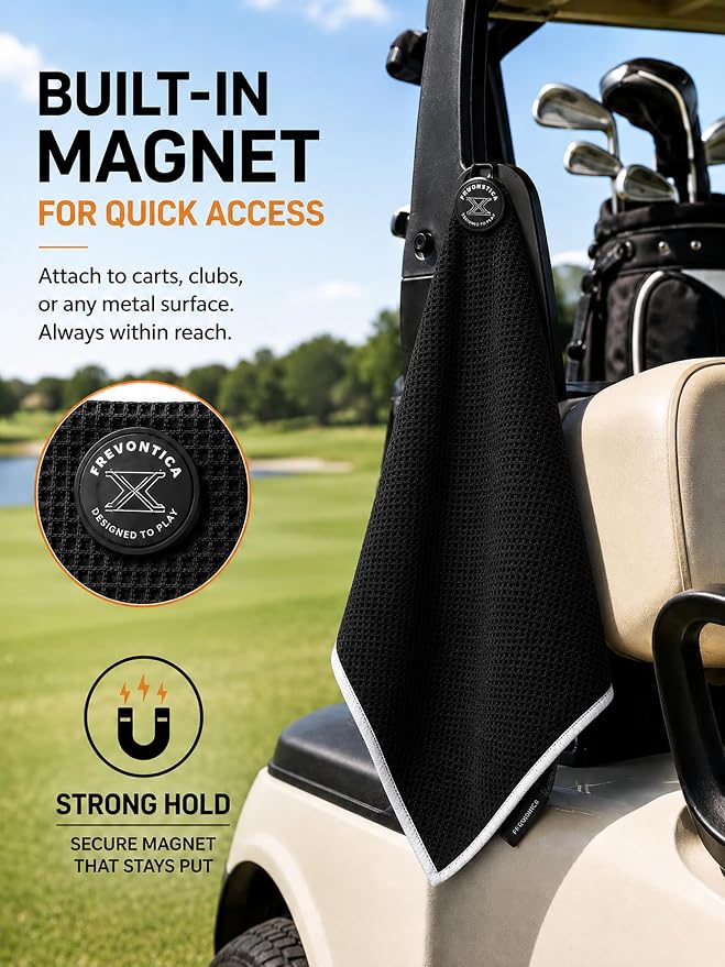 Magnetic Golf Towel with Cleaning Pocket, 24"x16" Ultra-Absorbent Waffle Microfiber Golf Towel with Magnet & Clip for Golf Bag, Carts and Clubs, Golf Accessories Gift for Men Women Golfers