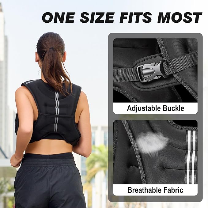 Weighted Vest for Men Women, No-Bounce 6LB 8LB 12LB 16LB 20LB 25LB 30LB Weights Vest with Adjustable Buckles & Reflective Stripes | Weight Vest for Walking Running Hiking Workout