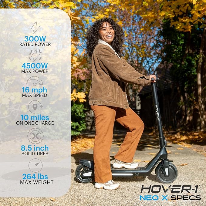 Hover-1 Neo Family Foldable Electric Scooter with 300W/250W/200W Rated Brushless Motor, 16/14/12 mph Max Speed, 8.5"/6.5” Wheels, 10/7 Mile Range Commuting Scooter for Kids & Teens Aged 4 to 16