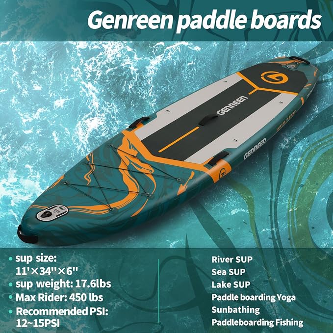 Paddle Board Stand up Paddle Board (Extra Large 11'*33/34") Newly Improved 2 Side Layers 450LBS Quality Inspection×5 (All-Season for JP customers) paddleboards Fishing Family Pet Friendly