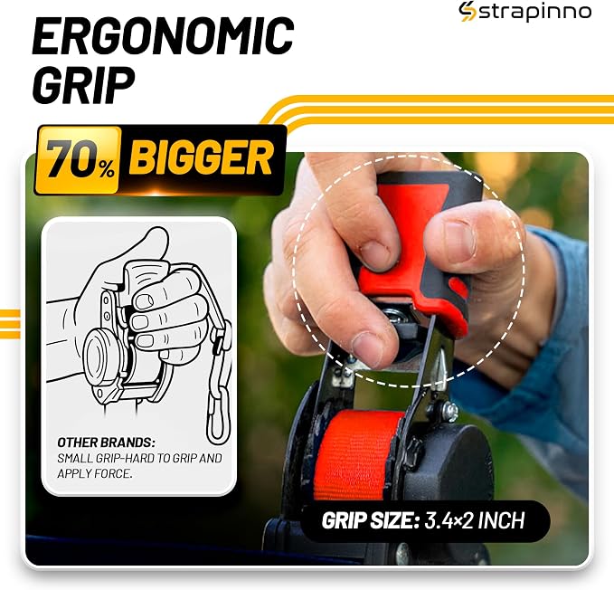 Strapinno Retractable Ratchet Straps (4-Pack), 1 in x 10 ft, 1,500LBS Break Strength, Most Durable Straps and Core, Auto Self Retracting Tie Downs for Truck, Moving, Motorcycle, Bike, Jetski, Kayak
