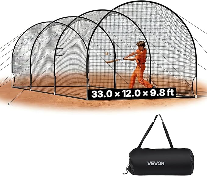 VEVOR Baseball Batting Cage,Professional Softball Baseball Batting Hitting Training Net,Heavy Duty Enclosed PE Practice Portable Pitching Cage Net&Carry Bag,for Backyard,Field,Indoor&Outdoor