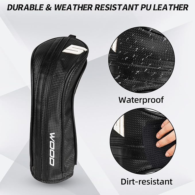 Golf Club Head Covers for Driver Fairway Woods Hybrid, Premium PU Leather Golf Head Covers with Carbon Fiber Pattern, Interchangeable Number Tags, Waterproof Golf Club Covers Set for Men Women