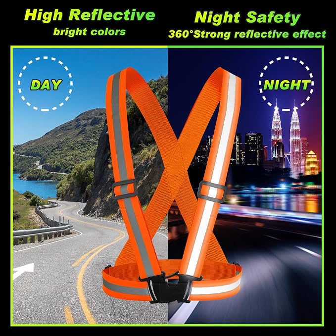 Hercicy 20 Pcs Reflective Vest High Visibility Safety Vests, Adjustable Running Gear Straps Lightweight Reflector for Construction (Green,Orange)