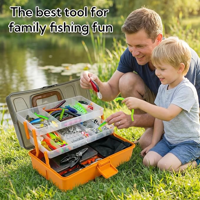 Large 3-Layer Tackle Box with Tackle Included, 421Pcs Fishing Lures Kit - Pliers, Crankbait, Hooks, Weights & Accessories - Freshwater Bass Fishing Bait Lure Gear and Equipment