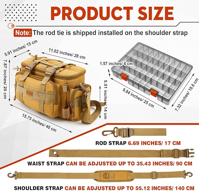 Fishing Tackle Bag with 3 Adjustable Tackle Trays Boxes Saltwater Freshwater Resistant Fishing Gear Lures Storage Bag Soft Side Outdoor Pack Organizer Padded Shoulder Strap