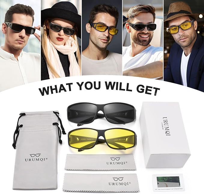 URUMQI Polarized Sunglasses Fit Over Glasses for Men Women, Wraparound Sun Glasses UV400 Protection for Driving Fishing