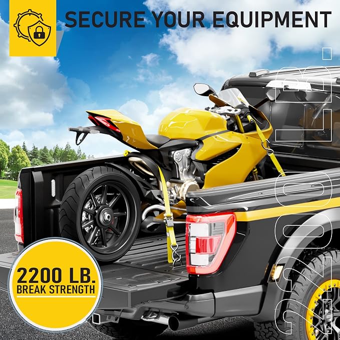 AUGO Ratchet Straps Heavy Duty 4 Pack -15 FT - 2200 LB Break Strength – Ratchet Tie Down Straps with Safety Lock S Hooks - Cargo Straps for Moving, Appliances, Motorcycle – Soft Loop Tie Down Straps