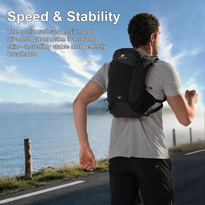 N NEVO RHINO 12L Hydration Backpack with 2 TPU 17oz / 500ML Soft Flasks, Lightweight Running Vest for Women & Men, Running Backpack for Trail Running Marathon Hiking