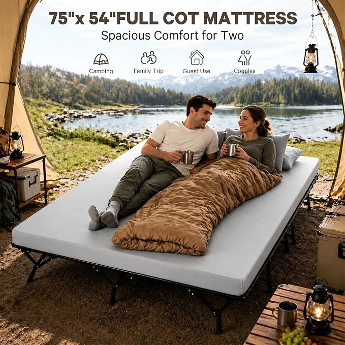 CYMULA Camping Cot Pad 2 Inch Memory Foam, Camping Pad for Folding Cot and Foldable Cot, Portable Roll Up Camp Gear for Car Camping Travel Tent, Non-Slip Waterproof Bottom, Removable Cover, Pad Only