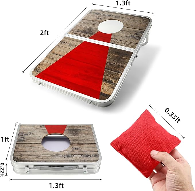Foldable Lightweight Cornhole Board Set | Aluminum Alloy Edging,2x1.3ft,8 Bean Bags,Portable Corn Hole Games for Adults,for Outdoor Patio Travel Tailgate