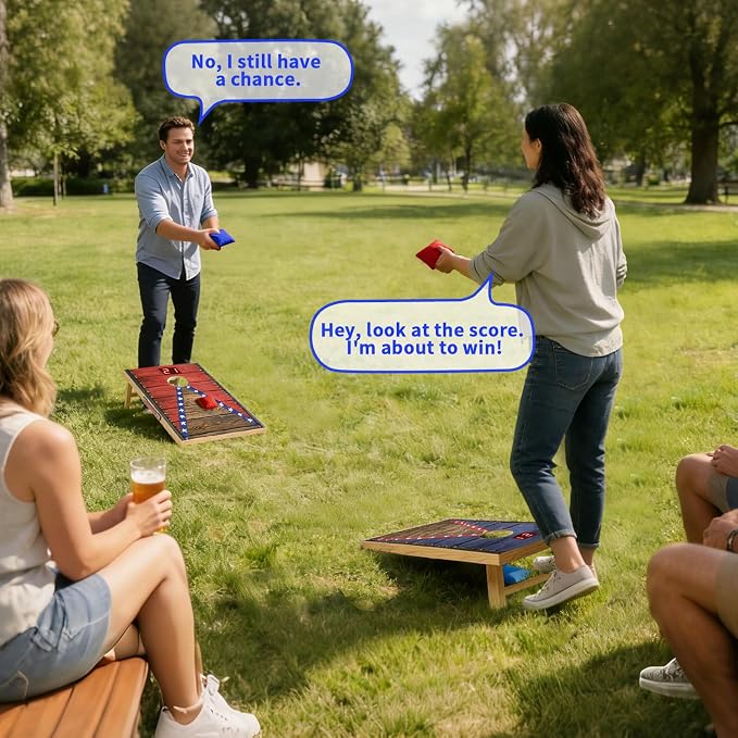 Electronic Cornhole Board Set 4x2ft 3x2ft 2x1ft, Automatic Scoring Corn Hole Games for Adults & Kids, Wooden Portable Cornhole Set with 8 Bean Bags & Carrying Bag for Outdoor, Tailgate, Party