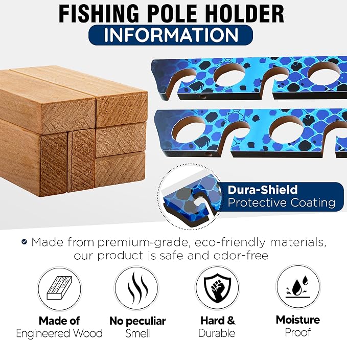 Rush Creek Creations Ceiling Rod Holder for 8 Fishing Poles - Garage Organization and Wall Storage for Reels, Gear, and Accessories - Horizontal Rack