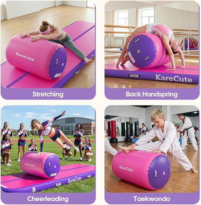 Gymnastics Air Barrel Roller, Inflatable Octagon Tumbling Mat, Tumble Track Equipment for Kids, Cheerleading & Back Handspring Training for Home Gym without Pump