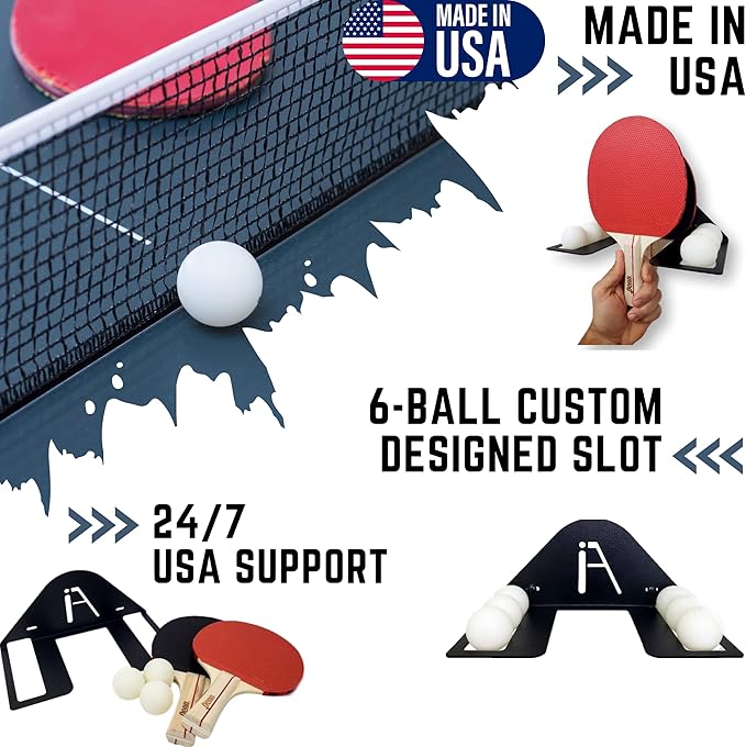 IRON AMERICAN Ping Pong Wall Rack, Made in USA - 1.375 Inch Slot for Balls and 3.25 Inch Slot for Paddles, Ping Pong Ball Holder Table Tennis, Hardware Included 5 Pack