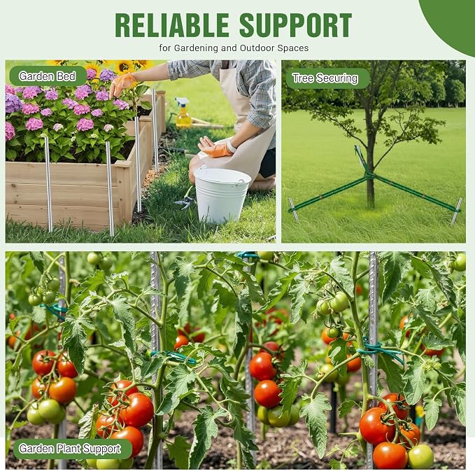 Gisafai 24 Pcs 24 Inch Ground Rebar Stakes Heavy Duty Ground Anchors Steel Plant Support Garden Stake Long Straight Metal Spikes with Chisel Point End for Concrete Timber Garden Plant Tent