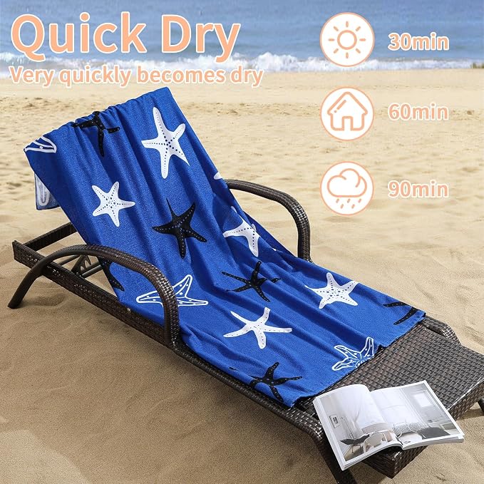 Belista Oversized Beach Towels 4 Pack,40”x70” Microfiber Thin Large Beach Towel Set for Adults Travel Camping Swimming,Turtle Starfish Them Sand Free Quick Dry Lightweight XL Pool Towels -Navy & Blue