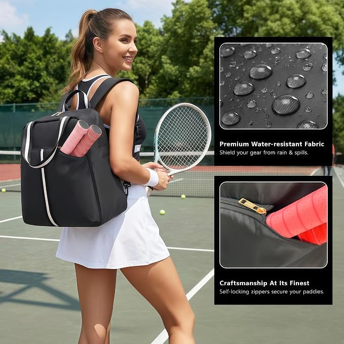 Pickleball Bag for Women Men, Large Pickleball Backpack with Shoe Compartment, Pickle Ball Bag with Paddle Cover Pocket Holds 2 Paddles