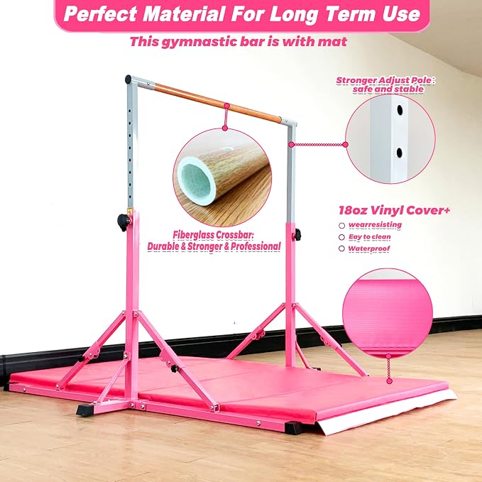 Marfula Gymnastic Bar For Kid and Teenage of 3-25, 5Ft/8 FT Base Length 4Ft Width 5Ft Adjust Height, Gymnastic Kip Bar For Gymnast, Gymnastic Training Equipment For Professional Training Home Club Use