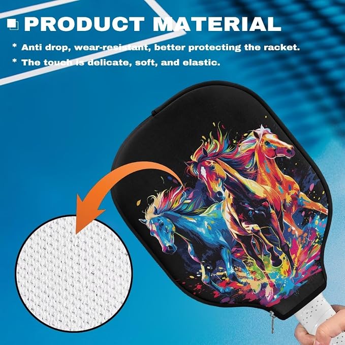 Horse Neoprene Pickleball Paddle Cover Lightweight Pickle Ball Racket Case 1 Pieces Stylish Pickleball Racket Sleeve with Zipper Design Pickleball Covers for Paddles Universal Size Case