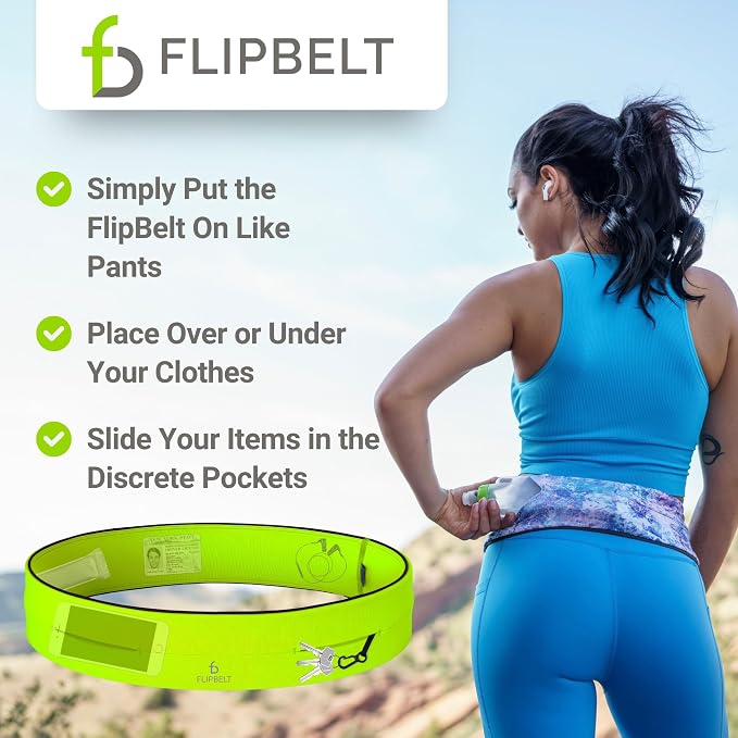 FlipBelt Classic Running Belt, Belt Bag & Fanny Pack for Men and Women - Phone Holder, Waist Pack, Running Accessories, Belt Pouch, Money Belt, USA Running Company