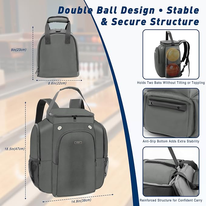 2-Ball Bowling Backpack with Shoe Storage – Heavy Duty Padded Travel Bag