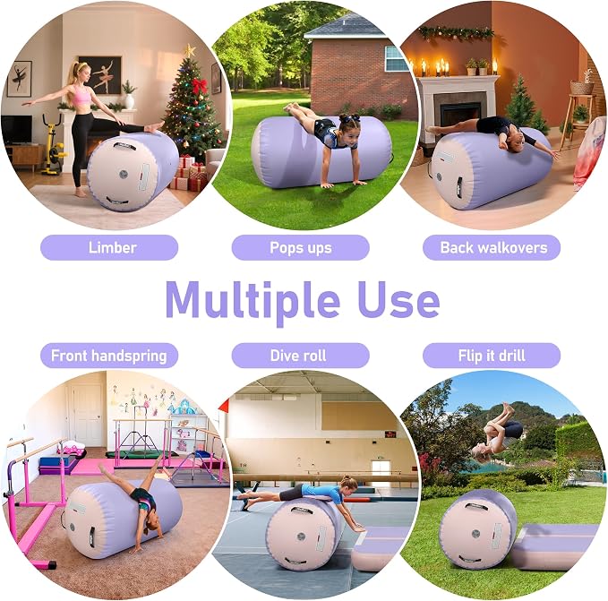 Gymnastic Air Barrel, Inflatable Tumble Track, Tumbling Mat, Roller Octagon Trainer for Back Handspring and Back-bend for Home, Gym, No Pump