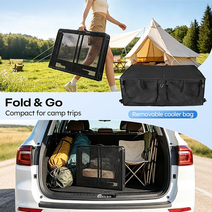 Camping Table with Storage, Folding Camp Kitchen Table with Insulated Cooler Bag, 35.4" x 23.6" Height Adjustable Lightweight Aluminum Outdoor Table for BBQ, Picnic, RV, Tailgating