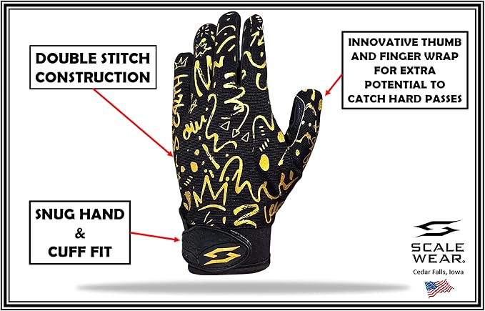 Just for You Momma Football Receiver Gloves - Black White Battle College Lineman Football Gloves Adult Youth Men’s Small to XXL Sizes Money