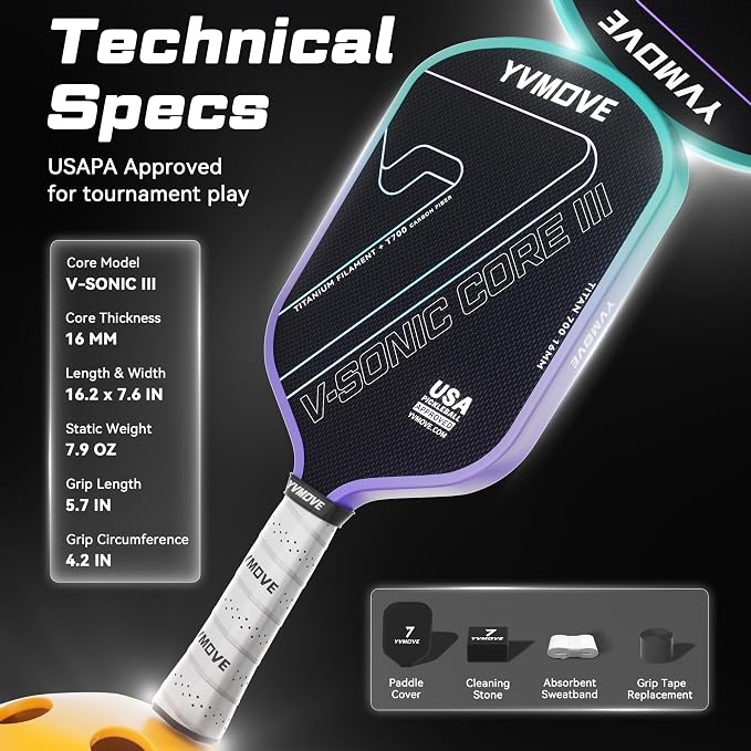 Pickleball Paddles | USAPA Approved | Raw Carbon Fiber Face | Max Control & Effortless Power | 16MM Core Anti-Shock | Intermediates to Pros