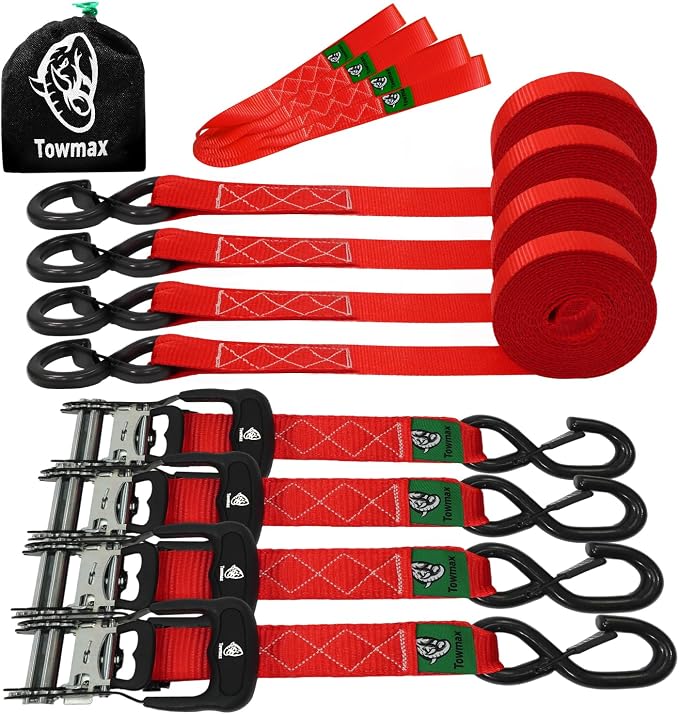 Ratchet Straps Heavy Duty 4 Pack -1.5 Inch x 8 Feet (5,208LB Break Strength)- Motorcycle Tie Down Straps -1.5xThickened Wear-Resistant Ratchet Tie Down Set for Powersports, Motorcycle or Moving Cargo