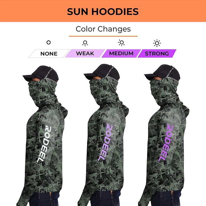 Rodeel Men's UPF 50+ Performance Fishing Hoodie, Long Sleeve Sun Protection Athletic Quick-Dry Breathable T-Shirt