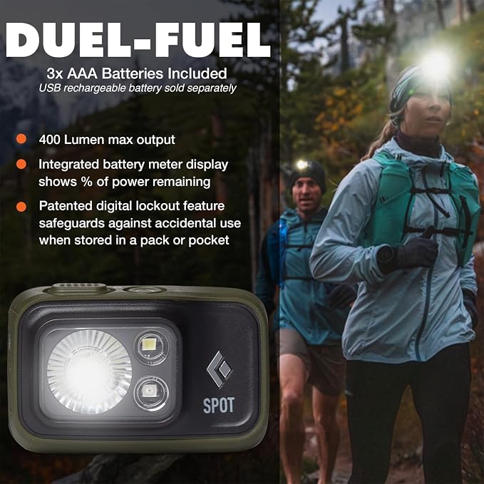 BLACK DIAMOND Spot 400 Headlamp | 400 Lumens Brightness, Dimmable | Waterproof & Durable | 3X AAA Battery Operated (Included) | Dark Olive
