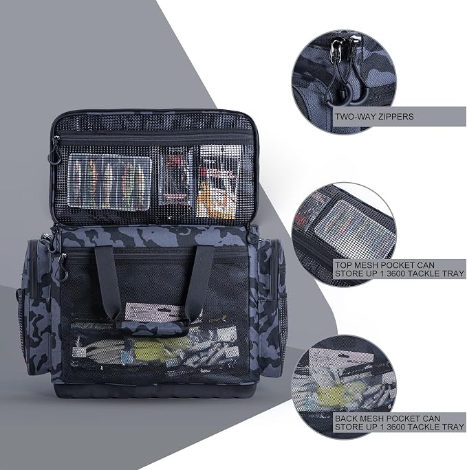 Goture Large Tackle Bag,Store Up to 8PCS 3700 Plus 4PCS 3600 Tackle Trays(Not Included),Water Resistant Saltwater Gear Storage Big Fishing Bag with EVA Bottom,Gifts for Men(21.65"x11.8"x15.16")