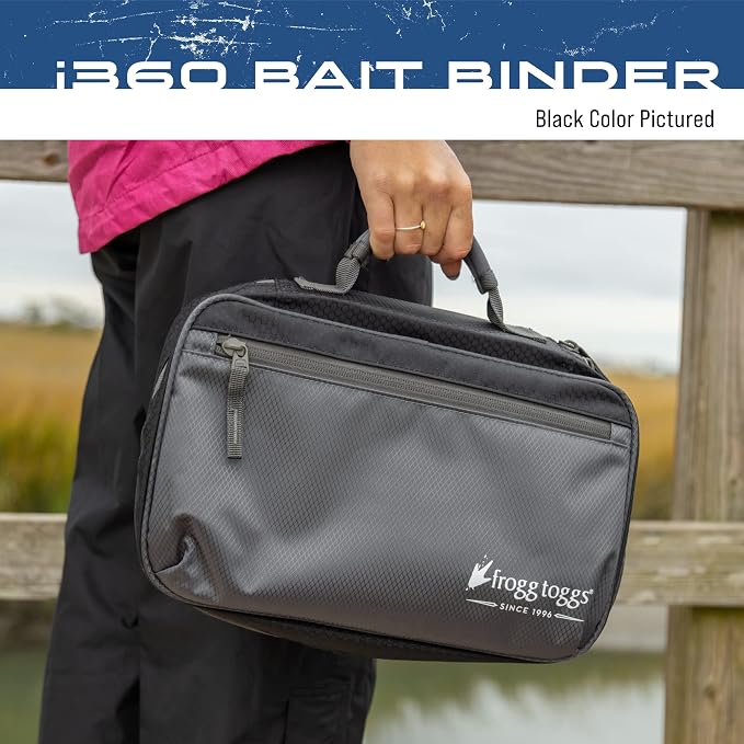 FROGG TOGGS Bait Binder, Fishing Tackle and Bait Storage, Salt Water Resistant Soft Sided Tackle Bag, Black, i360