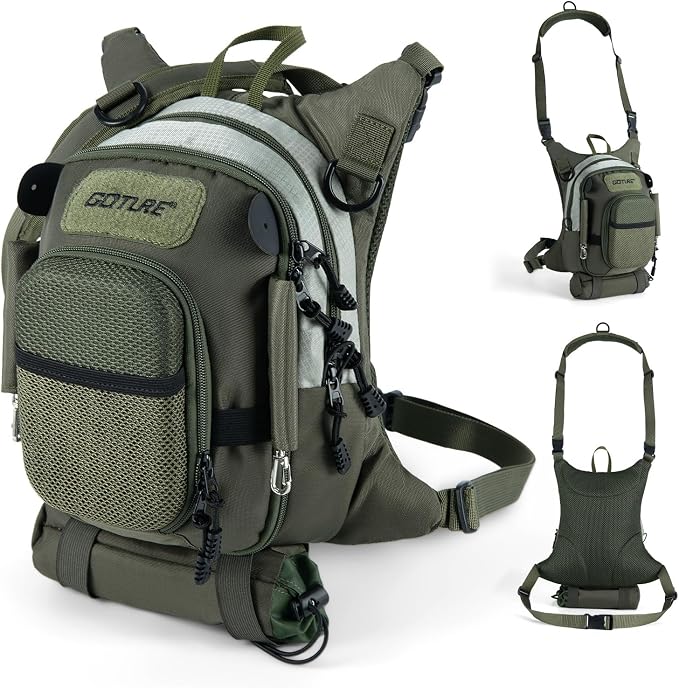Goture Fly Fishing Chest Pack, Lightweight Chest Pack Tackle Storage Bag, Fly Fishing Bag with Adjustable Padded Neck Strap and Waist Strap, Hard Shell Front Pocket, Water Bottle Pouch, Gifts for Men