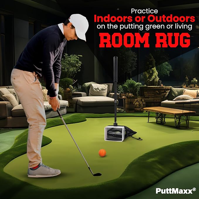 Golf Putting Trainer and Ball Retriever with Target Cup, Telescopic Handle, Ball Collection Bag, Practice Putting and Chipping Aid for Home and Green