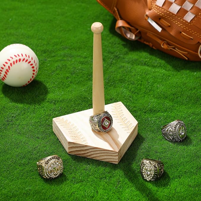 Beeveer 2 Sets Baseball Wooden Ring Holder Softball Championship Ring Baseball Bat Prize Holder Stand Display Stand Stacked Prize Storage Organizer Birthday Gift for Kids Dad Grandpa